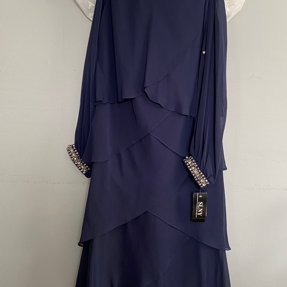 SLNY Navy Blue Tiered Dress